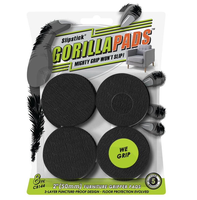 Slipstick GorillaPads CB144 Non Slip Furniture Pads/Grippers (Set of 8) Furniture Feet Floor Protectors, 2 Inch Round, Black - Image 1